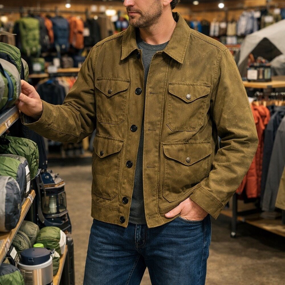 Filson Dark Tan Cotton Men Jacket Plaid Lining Brown Long Sleeve Casual XS